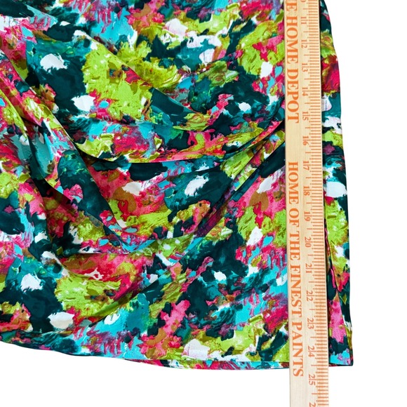 LUXXEL Strapless Ruffle Dress Abstract Floral Print Pink Green Teal Women's L - Picture 8 of 8
